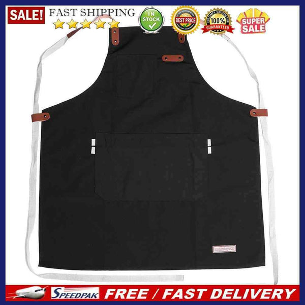 Men Women Canvas Apron Adjustable Home Kitchen Chef Cooking Pinafore with Poc