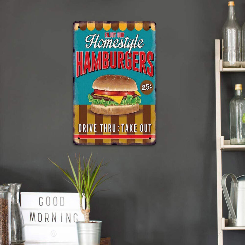 Retro Metal Signs Hamburger Decor for Theme Bar Pub Club Home Kitchen Restaurant
