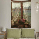 Rustic Microfiber Wide Tapestry Old Window and Flowers K3C6