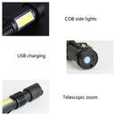 zoom USB Charging Zoomable Torch Lamp COB side light LED Glare Glashlight