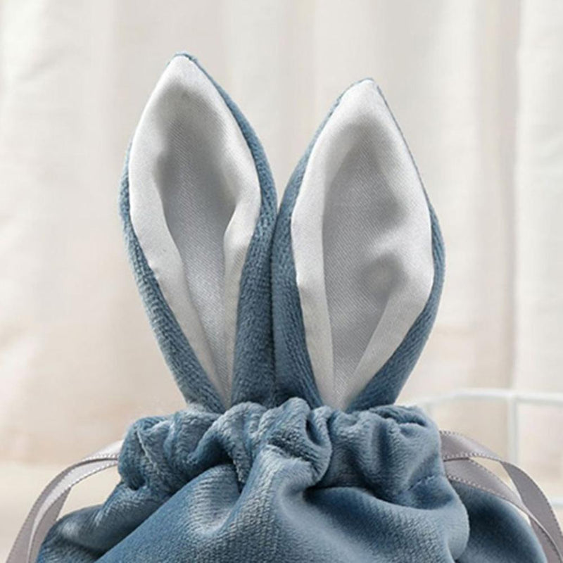 Cartoon Rabbit Ears Velvet Bags Candy Cookie Package Bag Organizer (Blue)