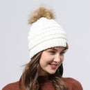 Autumn Winter Warm Knit Hat Korean Lovely Pompom Unisex Crochet Cap (White)