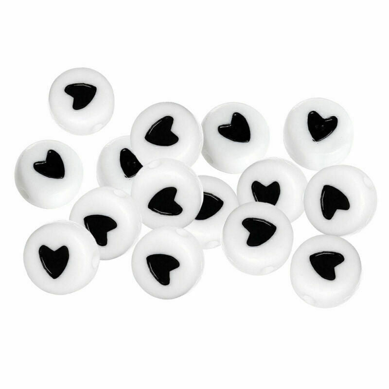 50stk x Schwarz weiß &Love Herz Valentin Acryl Rund P V5Y5 und X6I2 Flach S0Y4