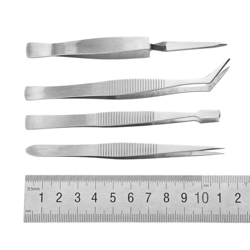 4pcs Stainless Steel Tweezers Pointed Elbow Flat Cross for Craft Kraft