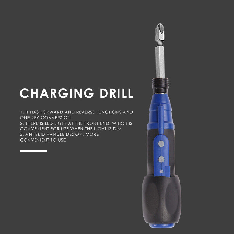 Anti-slip Handle Big Torque Electric Screwdriver USB Charging Drill (Blue) Newly
