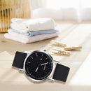 Simple Stylish Women Watch Leather Strap Drill Quartz Wristwatch (Black)