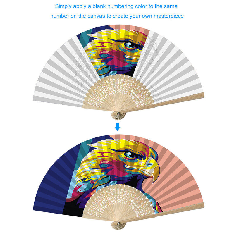 Folding Fans Eagle Pattern DIY Painting By Numbers Fans Art Home Decor for Gifts