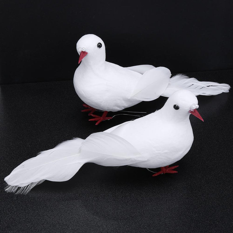 2pcs White Foam Feather Simulation Pigeons Wedding Table Decor Home Crafts