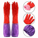 1 Pair Latex Plush Washing Cleaning Gloves Warmer Long Waterproof Household M7K4