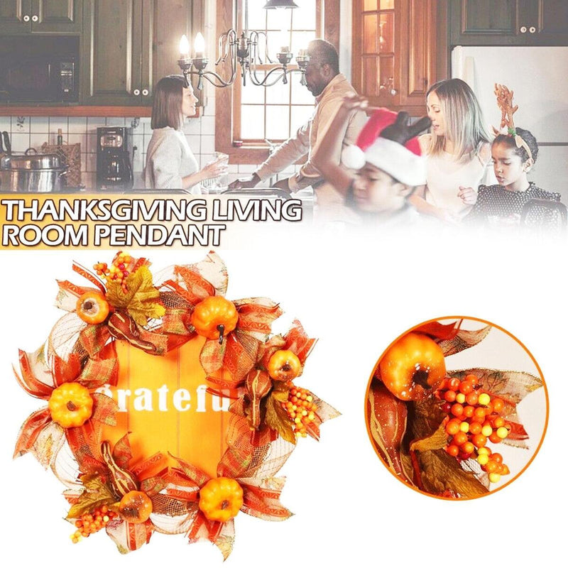 Autumn Artificial Pumpkin Harvest Door Wreath Fall Thanksgiving Decoration: