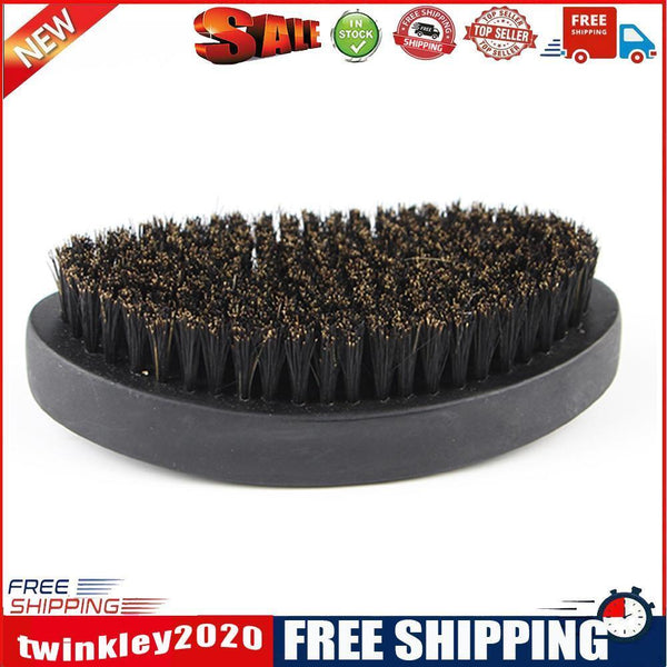 Oval Portable Boar Bristle Beard Brush Men Beard Care Shaving Brush (Black)
