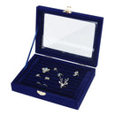 Small Jewelry Box Glass Cover Ring Storage Box Earring Display Case (Blue)