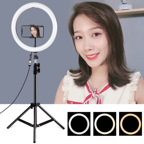 Dimmable 3 Color Temperature with 110cm Tripod LED Ring Light Video Light Kits