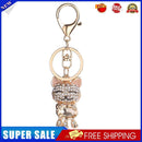Lucky Smile Cat Crystal Rhinestone Purse Bag Car Keychains (Light Pink)