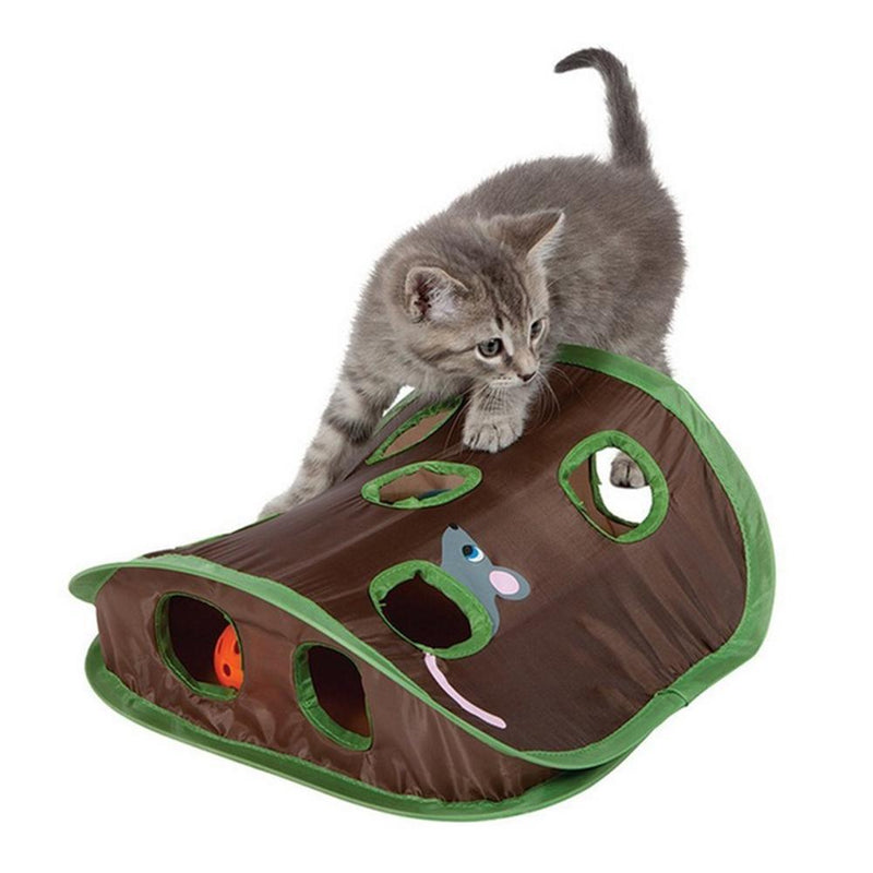 Cat Mice Bell Tent with 9 Holes Hide Tunnel Foldable Interactive Play Pet Toys