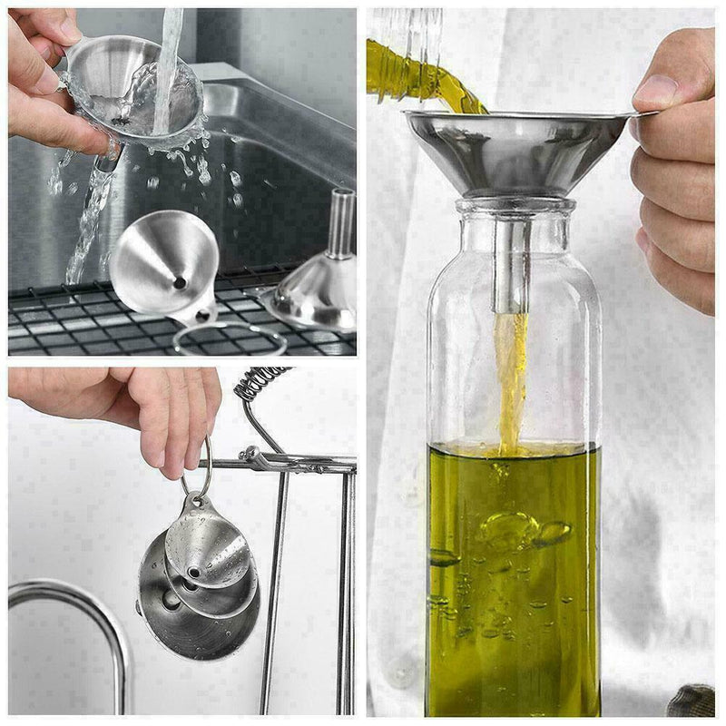 3 In 1 Portable Steel Mini Metal Funnel Set Kitchen B9F1 I2Q9 N L0S8