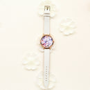 Women Classic Flower Leather Strap Casual Quartz Dress Watch (White)