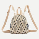 Straw Woven Small Travel Backpacks Casual Women Stripe Print Shoulder Schoolbags
