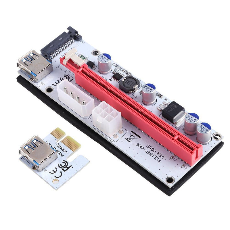 PCI-E 1X to 16x Extender Card Mining Card Adapter Set with 3 Power Ports