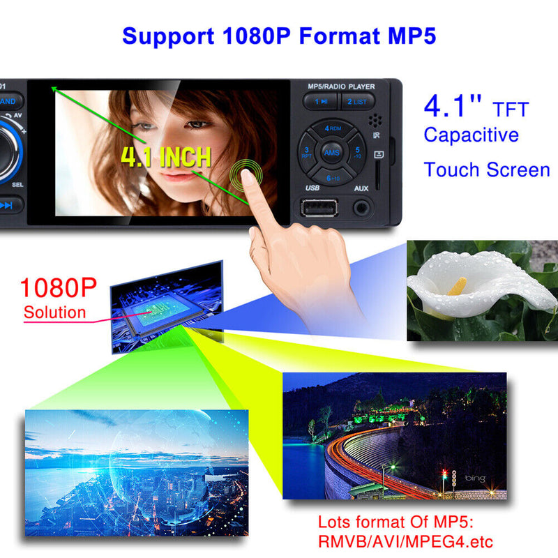 JSD-3001 Single DIN Car Stereo 4.1 inch Touch Screen FM Radio + AUX Cable Newly