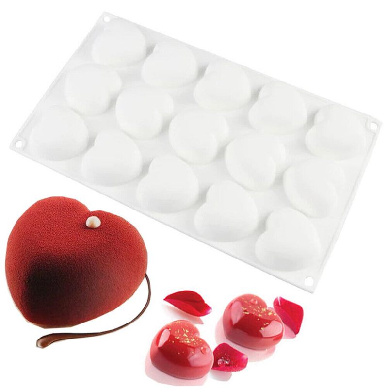 Silicone Cake Molds 15-Cavity Heart Shape Chocolate Mousse DIY Baking Mould