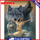 5D DIY Diamond Woman Wolf Full Round Drill Mosaic Wall Art Picture of Rhinestone