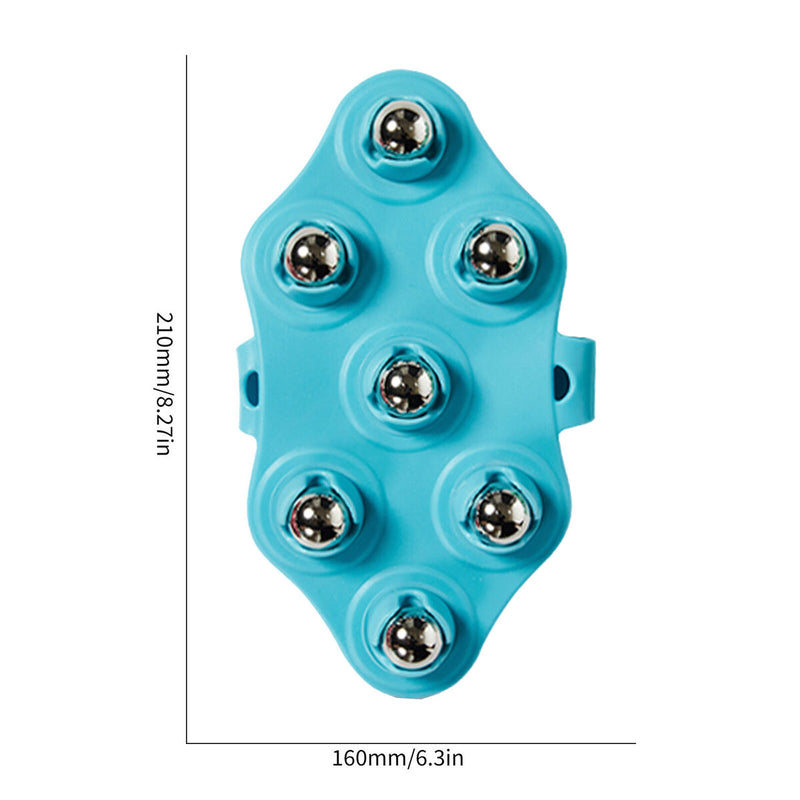 Hand Held Body Massager 7-Ball Massage Glove for Back Neck Foot (Blue) Newly