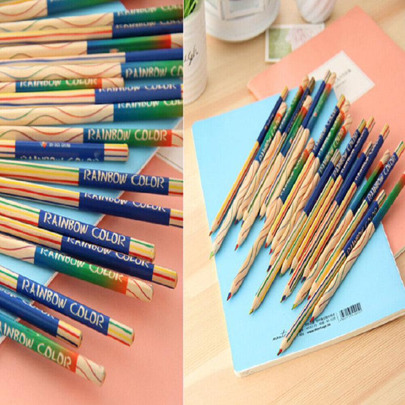 10pcs DIY Graffiti Pencil Painting Kit Rainbow Four-Color Lead Wooden Penci