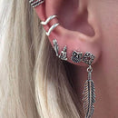 6pcs Women's Personalized Retro Punk Leaf Animal Creoles Which For