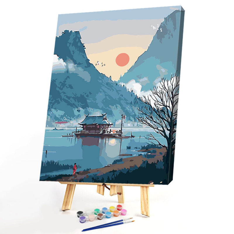Wall Art Home Decor Lake Boat Oil Painting Acrylic Canvas Paints Picture Ar