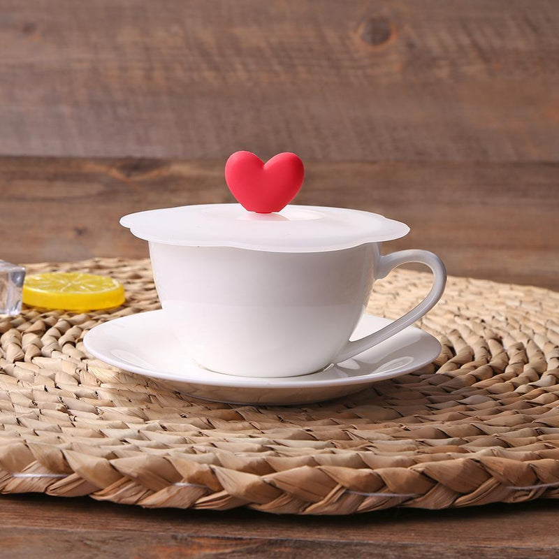 5pcs Silicone Cup Cover Heat-resistant Leak Proof Cartoon Lid(Heart)