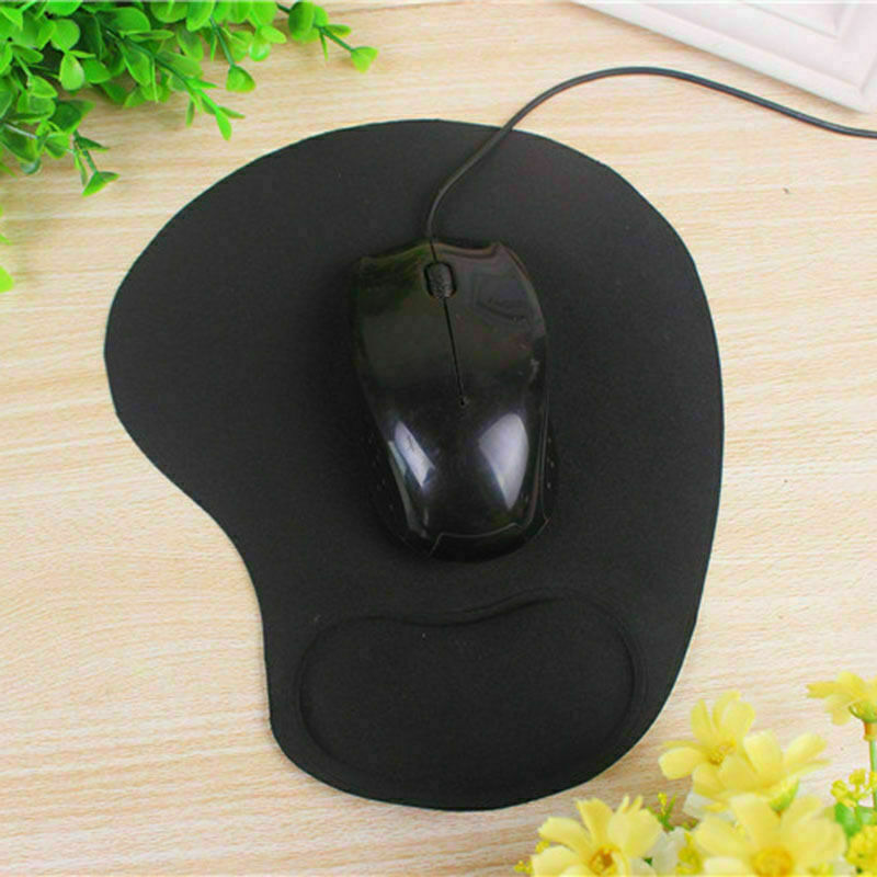 ANTI-SLIP BLACK MOUSE MAT PAD WITH FOAM WRIST SUPPORT REST N3F5 S6E6 & PC W4V8
