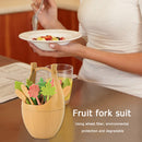 16pcs Leaf Fruit Forks Set Snack Desert Salad Picks w/ Bucket (Light Brown)