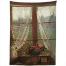 Rustic Microfiber Wide Tapestry Old Window and Flowers K3C6
