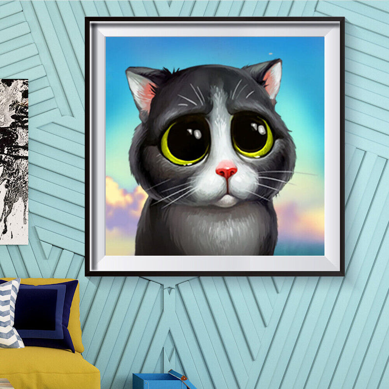 5D DIY Full Round Drill Diamond Paint Cute Cat Mosaic Rhinestone Drawing Picture