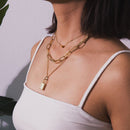 Mens Multi-Layer Chain Punk Necklace Stainless Steel Lock Pendant Bib Choker