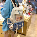 Women Cute Hit Color Backpack Student Canvas Knapsack with Pendant (Blue) Newly