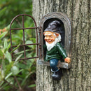 Yard Wall Art Garden Decoration Elf Gnome Window Dwarf Statue Tree Sculpture