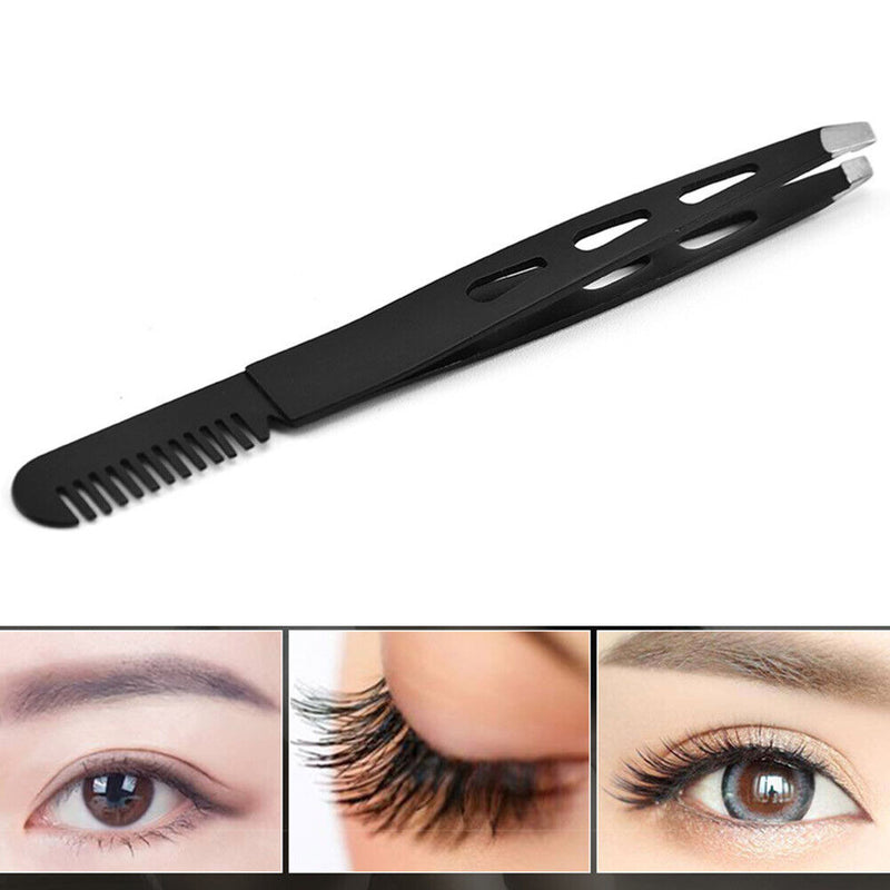 2 in 1 Stainless Steel Eyebrow Tweezers Comb for False Eyelashes Extension