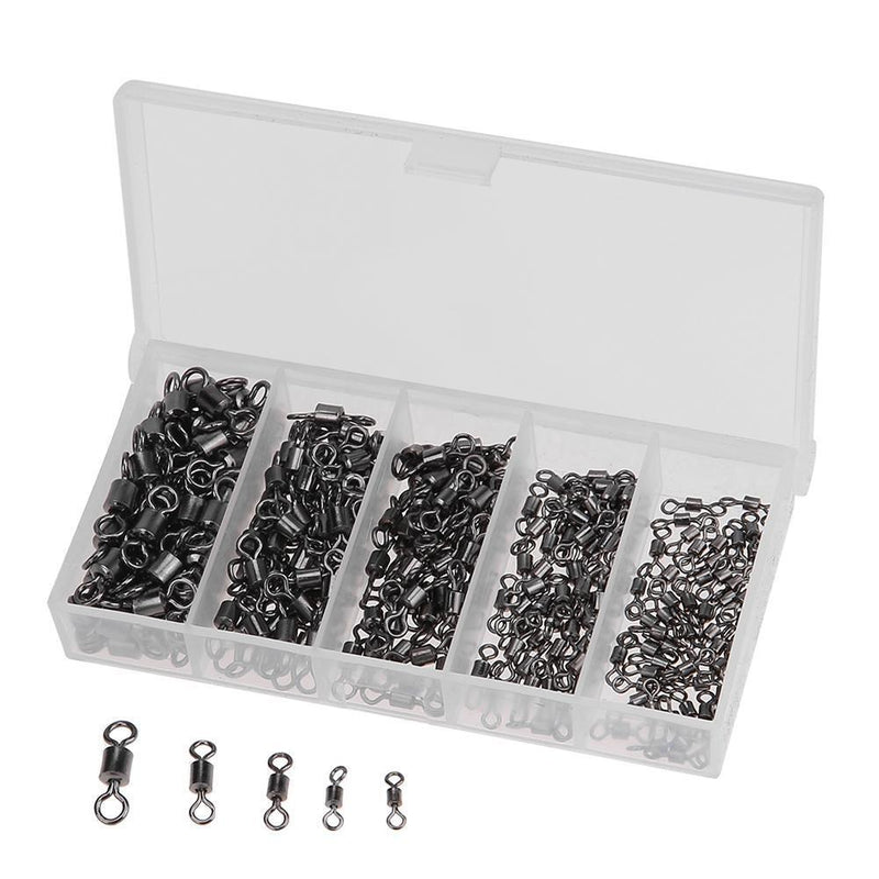 250pcs Ball Bearing Swirl Solid Ring Fishing Hook Connector + Plastic Box