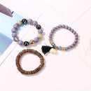 3pcs Boho Colorful Beads Bracelet Tassel Elephant Pendant Bangles Gift (B)