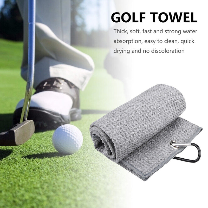 Waffle Microfiber Golf Ball Club Cleaning Towel with Carabiner Hook (Grey) Newly