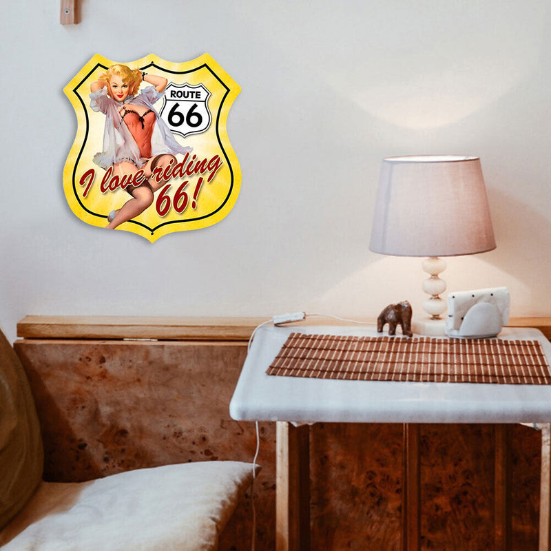 Shield Shape Route 66 Sexy Plate Metal Tin Sign Retro Decorative Iron Paintings