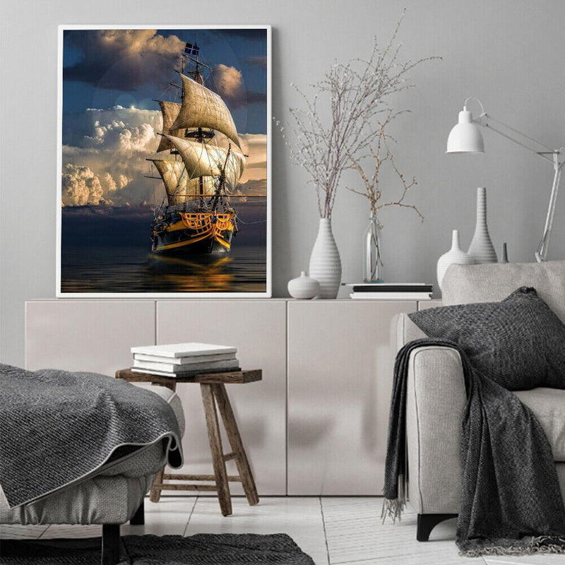 Oil Paint by Numbers Sailboat Canvas Artwork Living Room Picture Decoration Kit