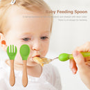 Baby Spoon Silicone Wooden Baby Feeding Spoon Accessories Kids Birthday Gifts