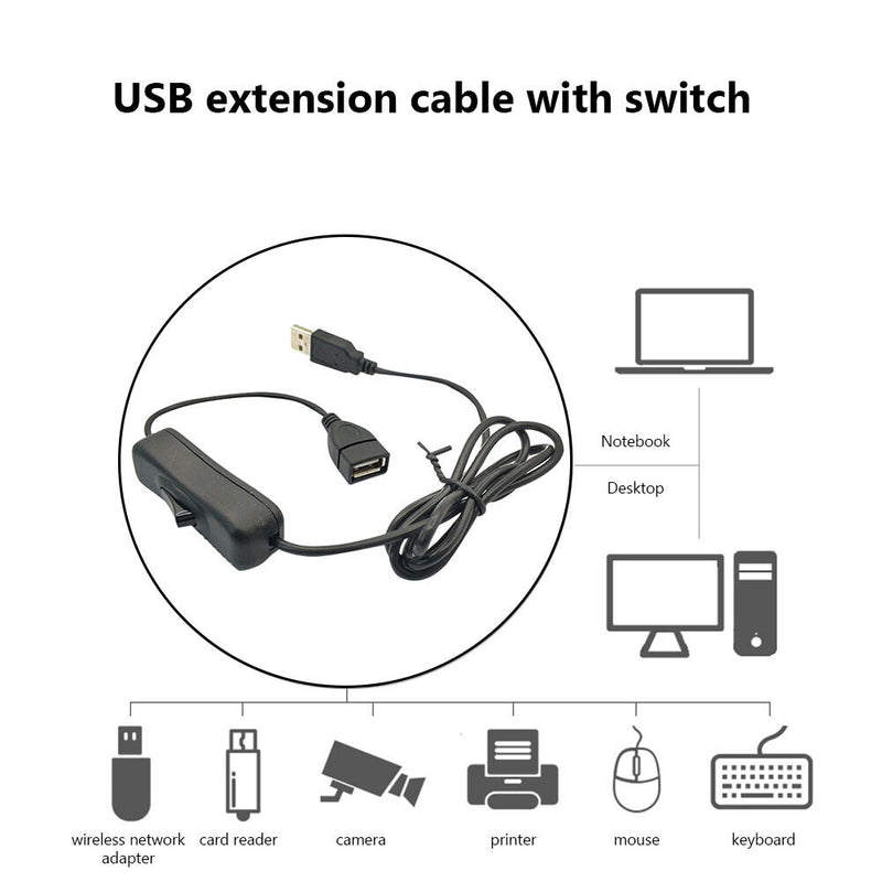 USB Male To Female Cable Extension with ON/OFF Switch 1m Fan Power Supply Wire