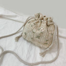 Lace Flower Decor Shoulder Handbags Women Straw Small Drawstring Crossbody Bags
