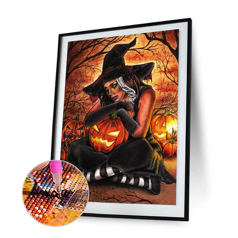 5D DIY Full Round Drill Diamond Painting Pumpkin Witch Handmade Hanging Crafts