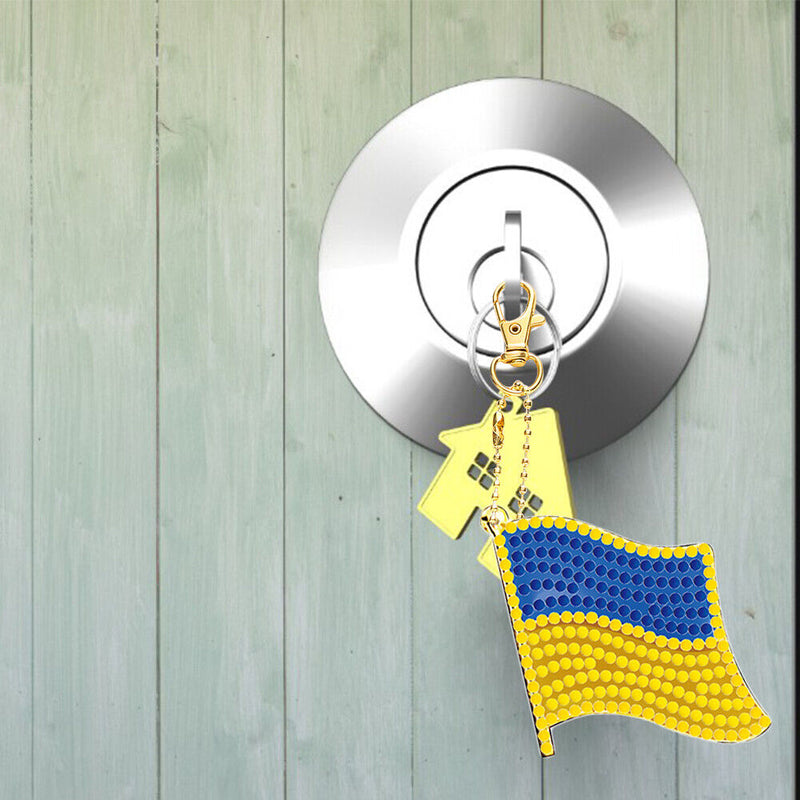 3pcs DIY Diamond Painting Keyrings Ukrainian Flag Key Chain for Bag Backpack Car