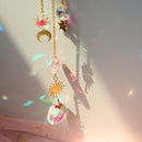 Metallic Hoop Moon Sun Crystal Pendant Wind Chime Hanging Drop Garden Decoration